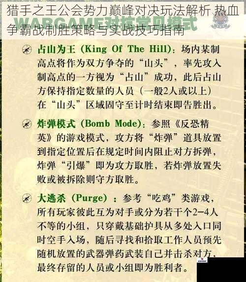 猎手之王公会势力巅峰对决玩法解析 热血争霸战制胜策略与实战技巧指南