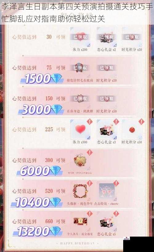 李泽言生日副本第四关预演拍摄通关技巧手忙脚乱应对指南助你轻松过关