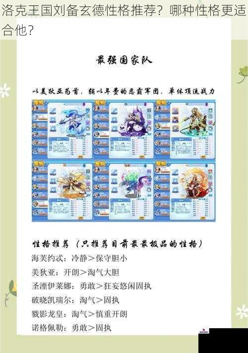 洛克王国刘备玄德性格推荐？哪种性格更适合他？
