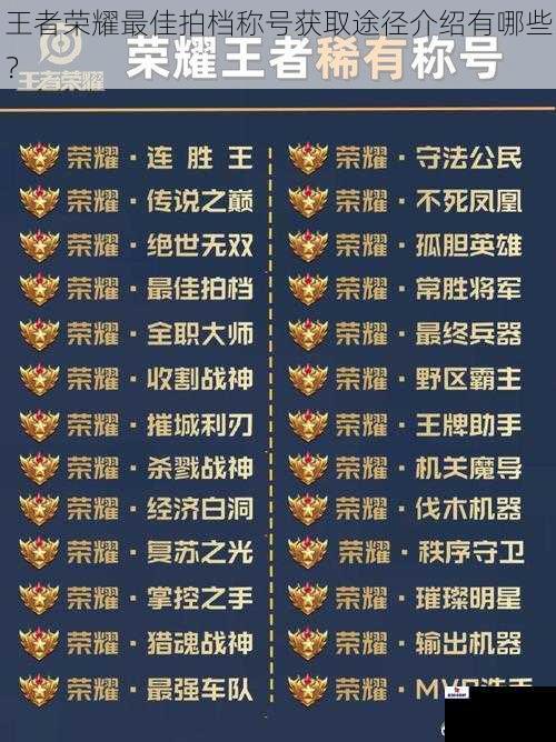 王者荣耀最佳拍档称号获取途径介绍有哪些？