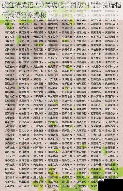 疯狂猜成语233关攻略：斜线四与箭头暗指何成语答案揭秘