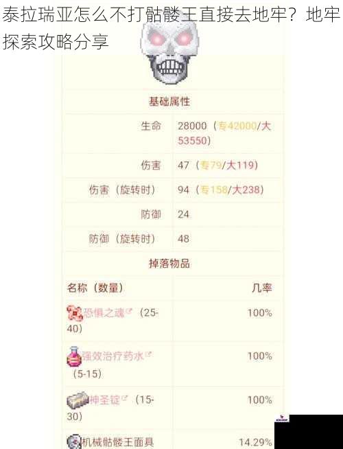 泰拉瑞亚怎么不打骷髅王直接去地牢？地牢探索攻略分享