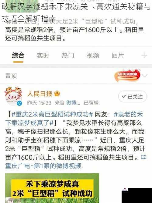 破解汉字谜题禾下乘凉关卡高效通关秘籍与技巧全解析指南