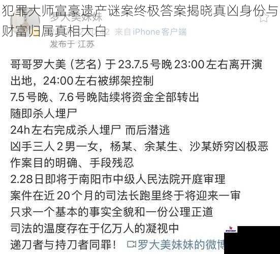犯罪大师富豪遗产谜案终极答案揭晓真凶身份与财富归属真相大白