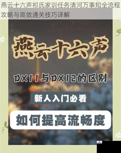 燕云十六声祁氏家训任务清河万事知全流程攻略与高效通关技巧详解